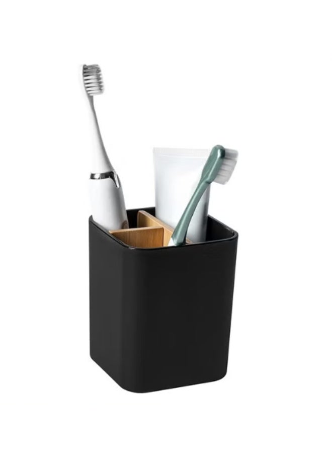 Black Bamboo 3-Slot Toothbrush Holder, Bathroom Counter Organizer for Electric Toothbrushes, Toothpaste & Razors - Image 1