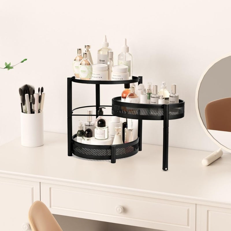 IBERG 3 Tier Spice Rack with Rotating Middle Tier, Mesh Steel Countertop Organizer for Kitchen, Coffee Bar & Bathroom (Black) - Image 5