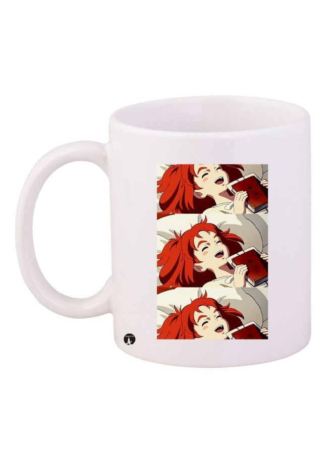 RYN Cute Girl With Diary Printed Coffee Mug White/Red/Beige 11ounce