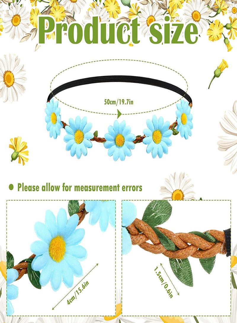 إسكدنيا عصابات رأس زهور متعددة الألوان للنساء والفتيات، 12 قطعة من عصابات رأس عباد الشمس متعددة الألوان مع تاج زهرة الأقحوان مع شريط مطاطي قابل للتعديل لحفلات الزفاف والمهرجانات والعرائس ووصيفات العروس - Image 5