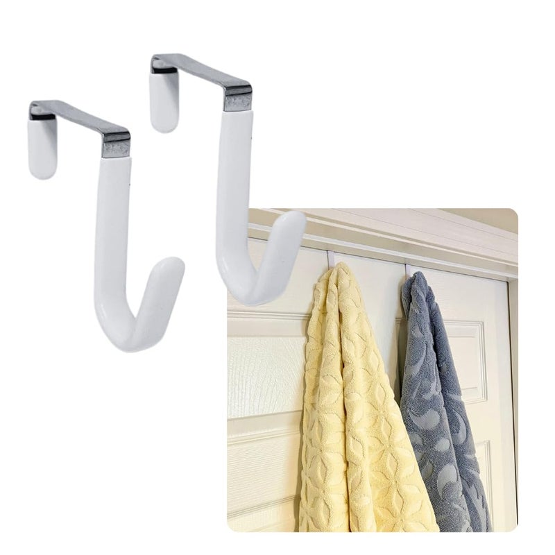 Evelots Over The Door Hooks - 2 Pack - Hangers for Clothes, Towel, Coats, Hats, Handbags - Made of Rubber Coated Steel - Closet, Bathroom, Office - Image 1