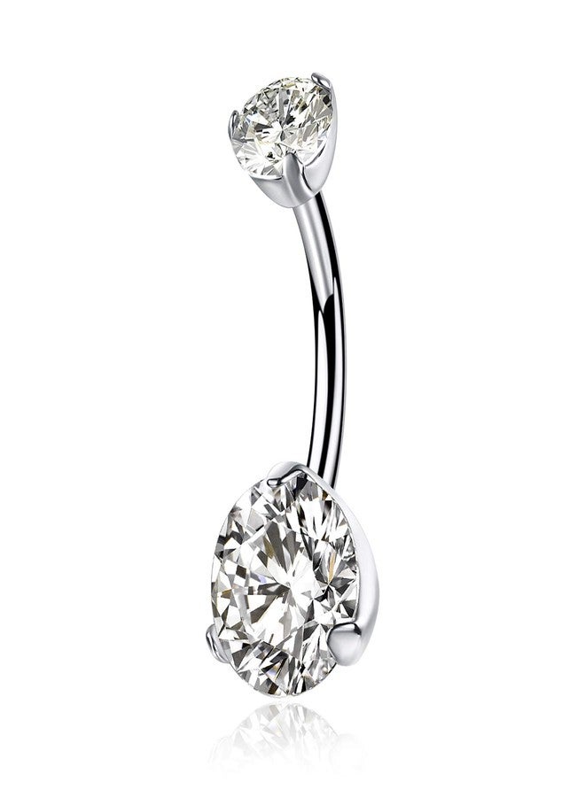 KaseStyle 14G G23 Titanium Belly Button Rings 10mm with Cubic Zirconia Internally Threaded Navel Rings Belly Bars (Prong Set-White) - Image 1