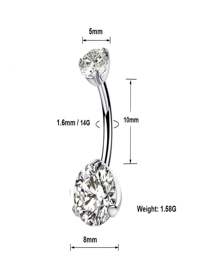 KaseStyle 14G G23 Titanium Belly Button Rings 10mm with Cubic Zirconia Internally Threaded Navel Rings Belly Bars (Prong Set-White) - Image 2