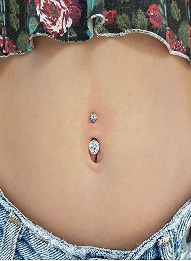 KaseStyle 14G G23 Titanium Belly Button Rings 10mm with Cubic Zirconia Internally Threaded Navel Rings Belly Bars (Prong Set-White) - Image 5