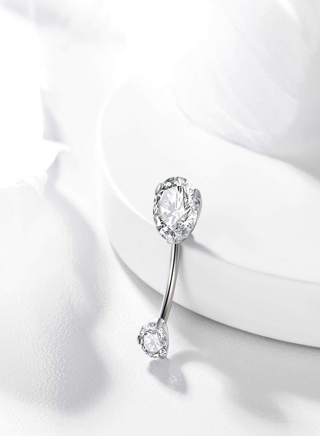KaseStyle 14G G23 Titanium Belly Button Rings 10mm with Cubic Zirconia Internally Threaded Navel Rings Belly Bars (Prong Set-White) - Image 3