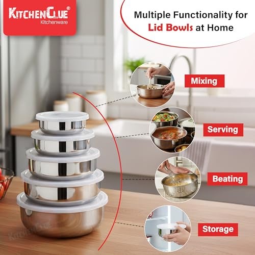 KITCHEN CLUE Stainless Steel Food Storage Containers For Kitchen Office I Airtight & Leak-Proof Lids I BIS-Approved I Highly Durable & Sturdy I Easy To Clean & Maintain I Pack Of 5 Pcs Steel Container - Image 4