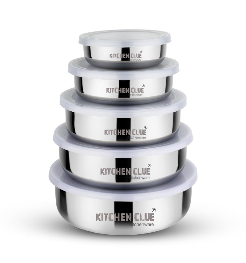 KITCHEN CLUE Stainless Steel Food Storage Containers For Kitchen Office I Airtight & Leak-Proof Lids I BIS-Approved I Highly Durable & Sturdy I Easy To Clean & Maintain I Pack Of 5 Pcs Steel Container - Image 1