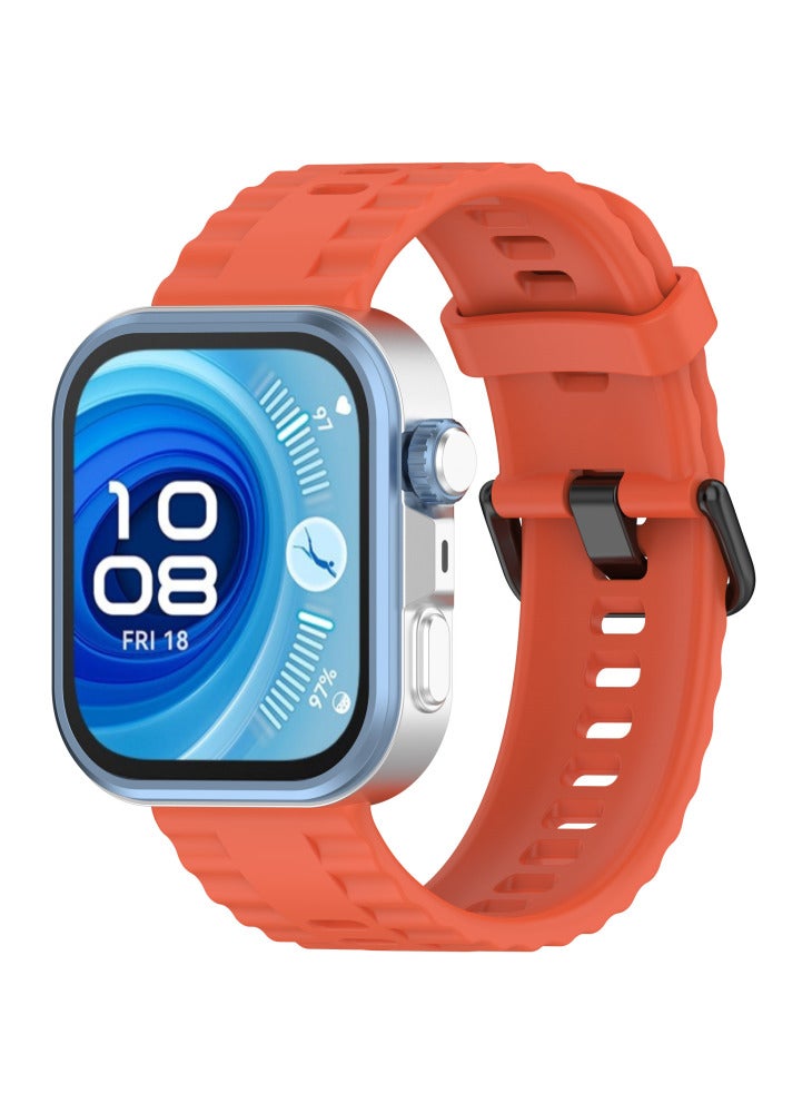 حزام سيليكون مع مشبك أسود لساعة هواوي فيت 4 برو/4/3، حزام قابل للتهوية - برتقالي - Image 4