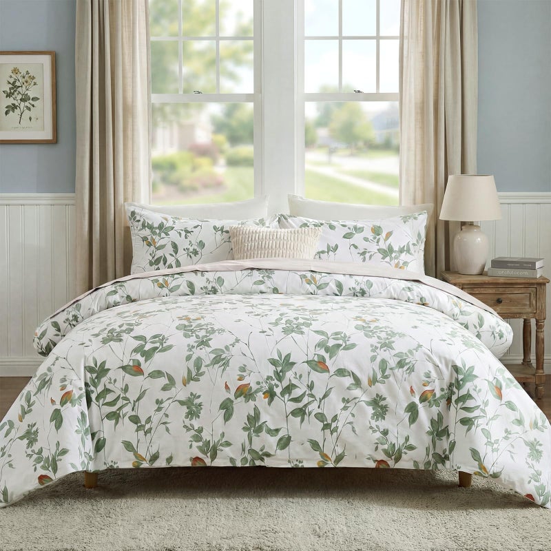 Cozaline Floral Comforter Set Queen Size 100 Cotton Comforter Green Floral Bedding Comforter Set 3 Pcs Ultra Soft and Easy Care Reversible Lightweight Bedding Sets - Image 2