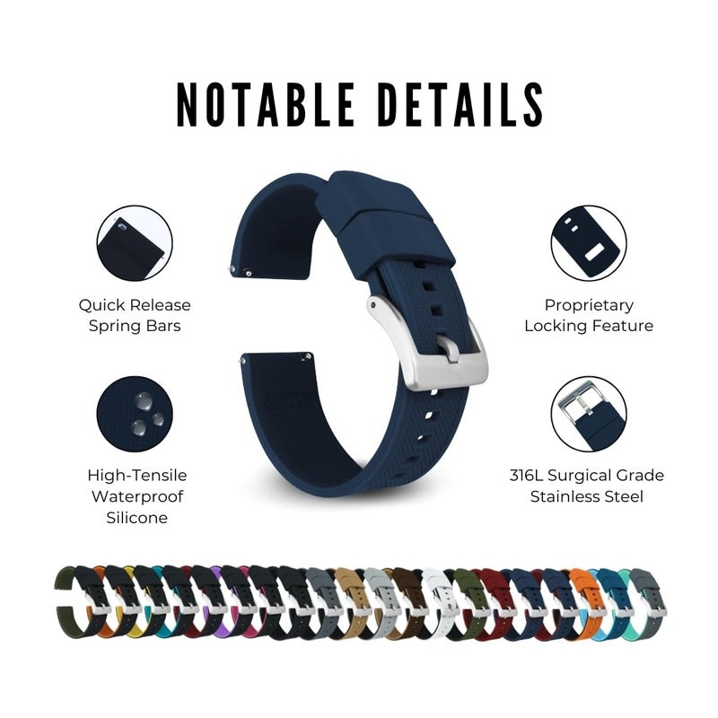 Barton Watch Bands أشرطة ساعة بارتون النخبة من السيليكون - إطلاق سريع، أزرق بحري، 20 مم - Image 4