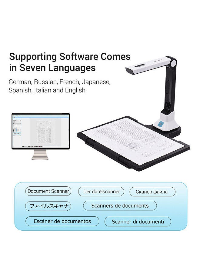 Generic - BK50 Portable 10 Mega-pixel High Definition Scanner Capture Size A4 Document Camera with Hard Plastic Plate for Card Passport File Documents Recognition Support 7 Languages - Image 1