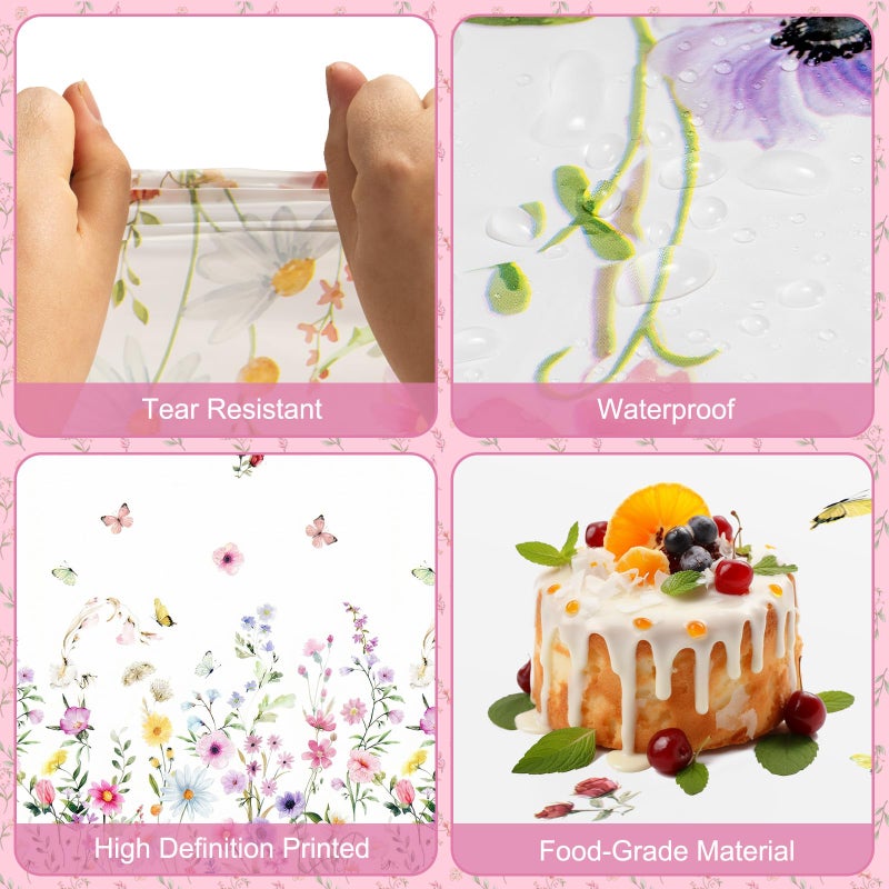 Litmitfu 2 Pcs Spring Floral Tablecloth - Plastic Wildflower Butterfly Party Table Cover, Disposable Rectangle Flower Table Cloth for Easter Birthday Weeding Garden Tea Party Supplies Decorations, 108x54 Inch - Image 5