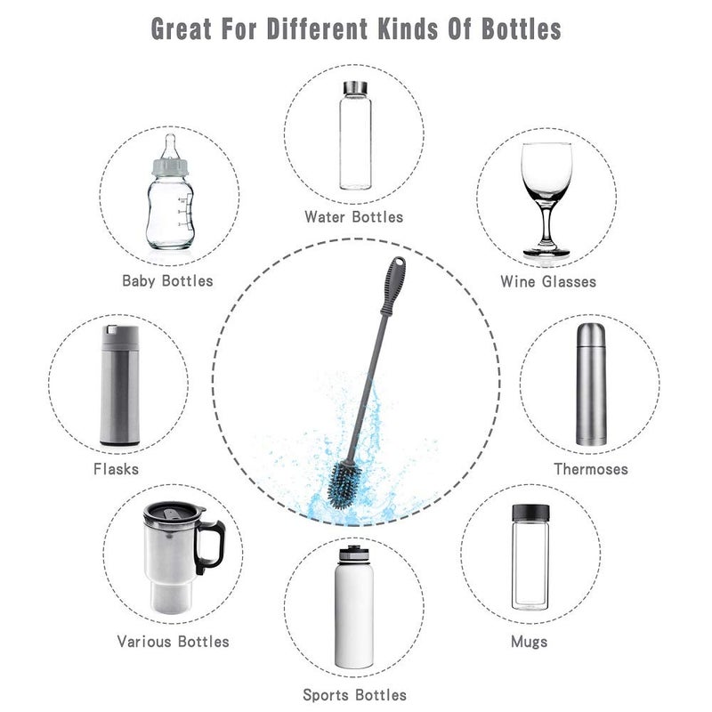 ddLUCK Silicone Bottle Cleaning Brush with Long Handle, 12.5" Water Bottle Cleaner for Baby Bottles, Hydro Flask, Sports Bottle, Vase, Glassware, Perfect for Smaller Diameter Bottle Openings (One Pack) - Image 5