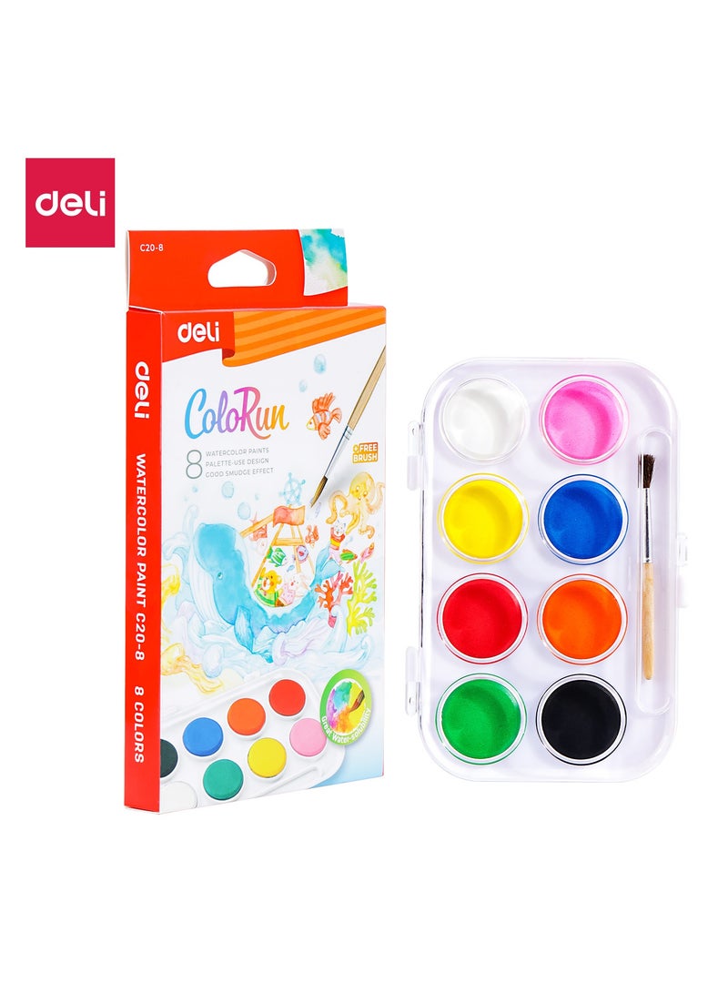 Deli EC20-8 Watercolor Paint Set φ28mm, 8 Colors – ideal for kids’ art and school use - Image 1