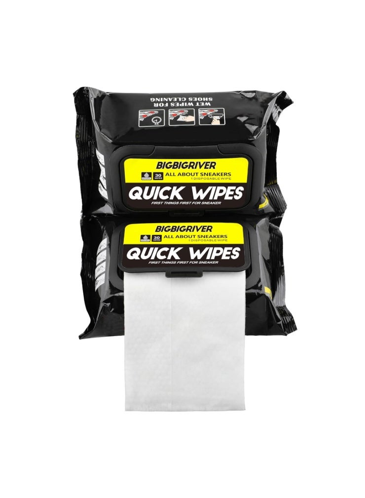 BIGBIGRIVER Shoe Cleaning Wet Wipes 2 Packs 30 Pcs Each for Leather Shoes, Sneakers , Sports Shoes, Boots, Loafers and Oxfords, Sandals & Flip-Flops - Image 1