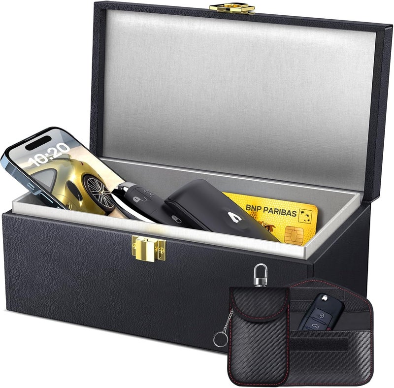 Samfolk Faraday Box with Faraday Pouch 2 Pack - Keyless Entry Car Key Safe Protector RFID Anti-Theft Signal Blocking Cages - Image 1