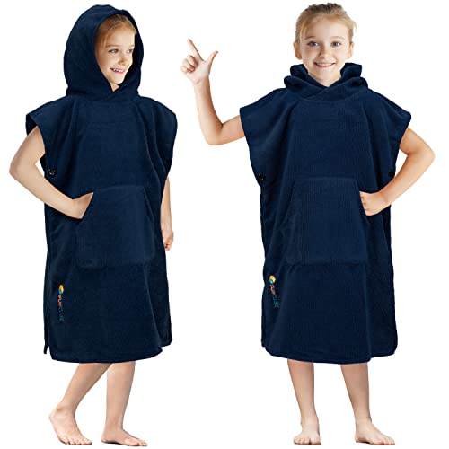 Suncube SUN CUBE Kids Changing Robe Surf Poncho, Kids Beach Towels, Hooded Towel for Toddler Bath Pool, Microfiber Quick Dry Wearable Towel Poncho with Hood, Swim Towel for Boys Girls 3-7 Years, Navy Blue - Image 1