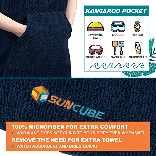 Suncube SUN CUBE Kids Changing Robe Surf Poncho, Kids Beach Towels, Hooded Towel for Toddler Bath Pool, Microfiber Quick Dry Wearable Towel Poncho with Hood, Swim Towel for Boys Girls 3-7 Years, Navy Blue - Image 3