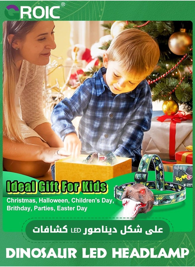 GROIC - Dinosaur Headlamp T-Rex LED Headlamps for Kids Flashlights Camping Gear - Dinosaur Toys for Kids Outdoor Toys for Kids Birthday Stocking Stuffers - Image 1