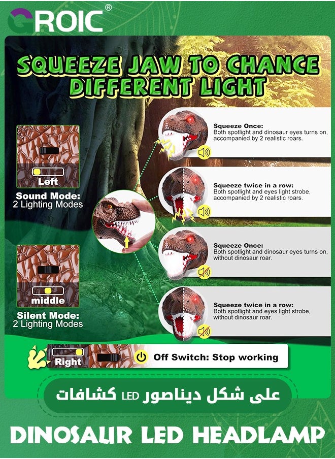 GROIC - Dinosaur Headlamp T-Rex LED Headlamps for Kids Flashlights Camping Gear - Dinosaur Toys for Kids Outdoor Toys for Kids Birthday Stocking Stuffers - Image 1