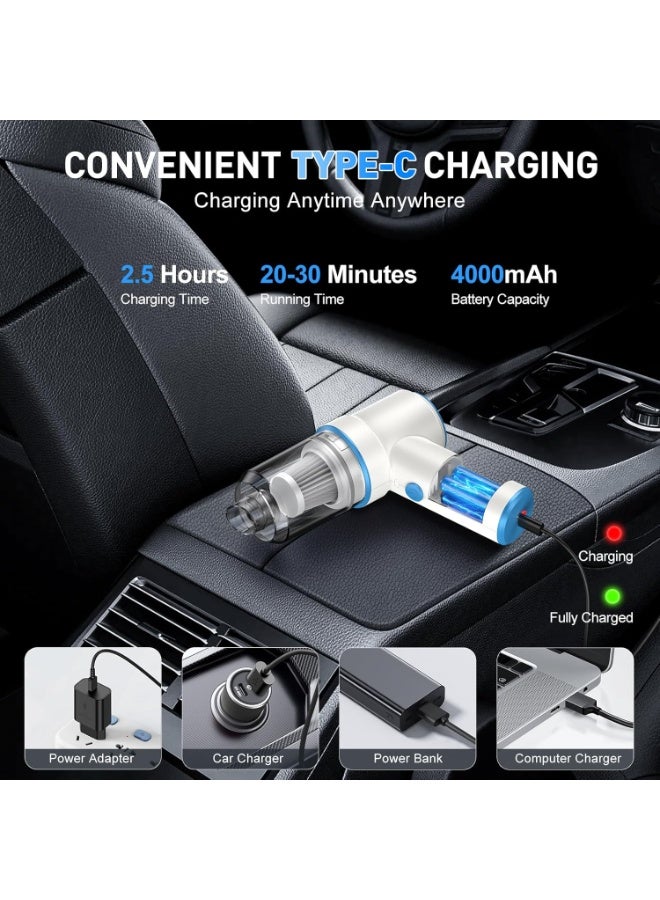 YOUWE7 Handheld Car Vacuum Cleaner, 11000PA Vacuum Cleaner & Air Duster, 120W High Power Vacuum Portable Cordless, Hand Held Vacuum Rechargeable with Multi-Nozzles & LED Light for Home, Car, Office - Image 4