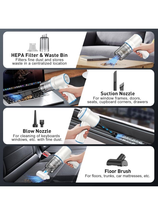 YOUWE7 Handheld Car Vacuum Cleaner, 11000PA Vacuum Cleaner & Air Duster, 120W High Power Vacuum Portable Cordless, Hand Held Vacuum Rechargeable with Multi-Nozzles & LED Light for Home, Car, Office - Image 3