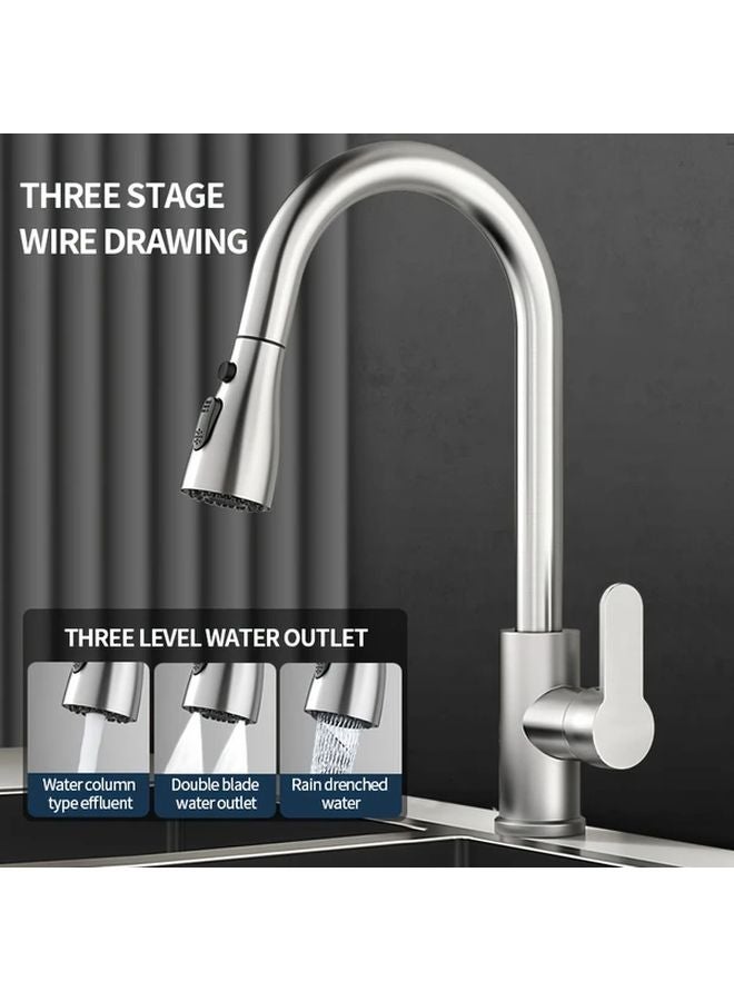 Brushed Color Kitchen Faucet Rotating Spray Head Brass Body Single Hole Installation - Image 1