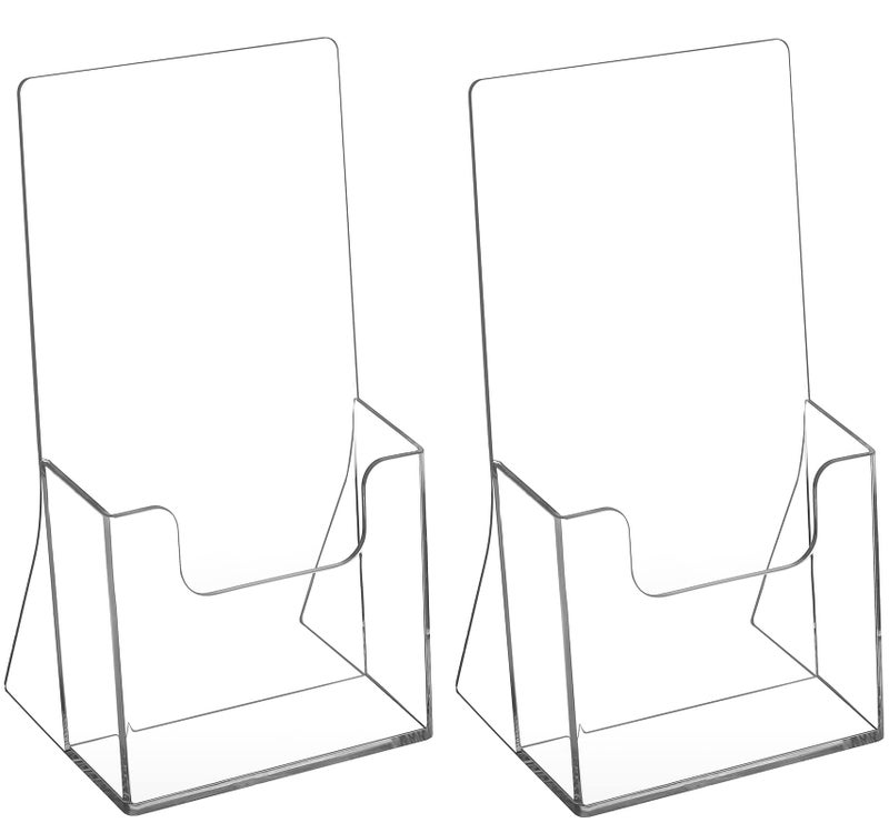 MaxGear Acrylic Brochure Holder 4 Inch, Clear Plastic Countertop Literature Holders, Trifold Flyer Display Stand for Pamphlets, Booklets, Magazines, Menus, Multi Purpose Organizer for Office, 2 Pack - Image 1