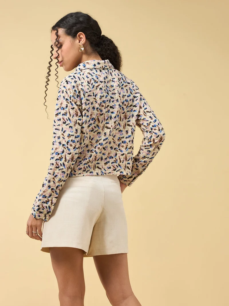 Outzidr  Beige Textured Shirt for Women | Best Price UAE