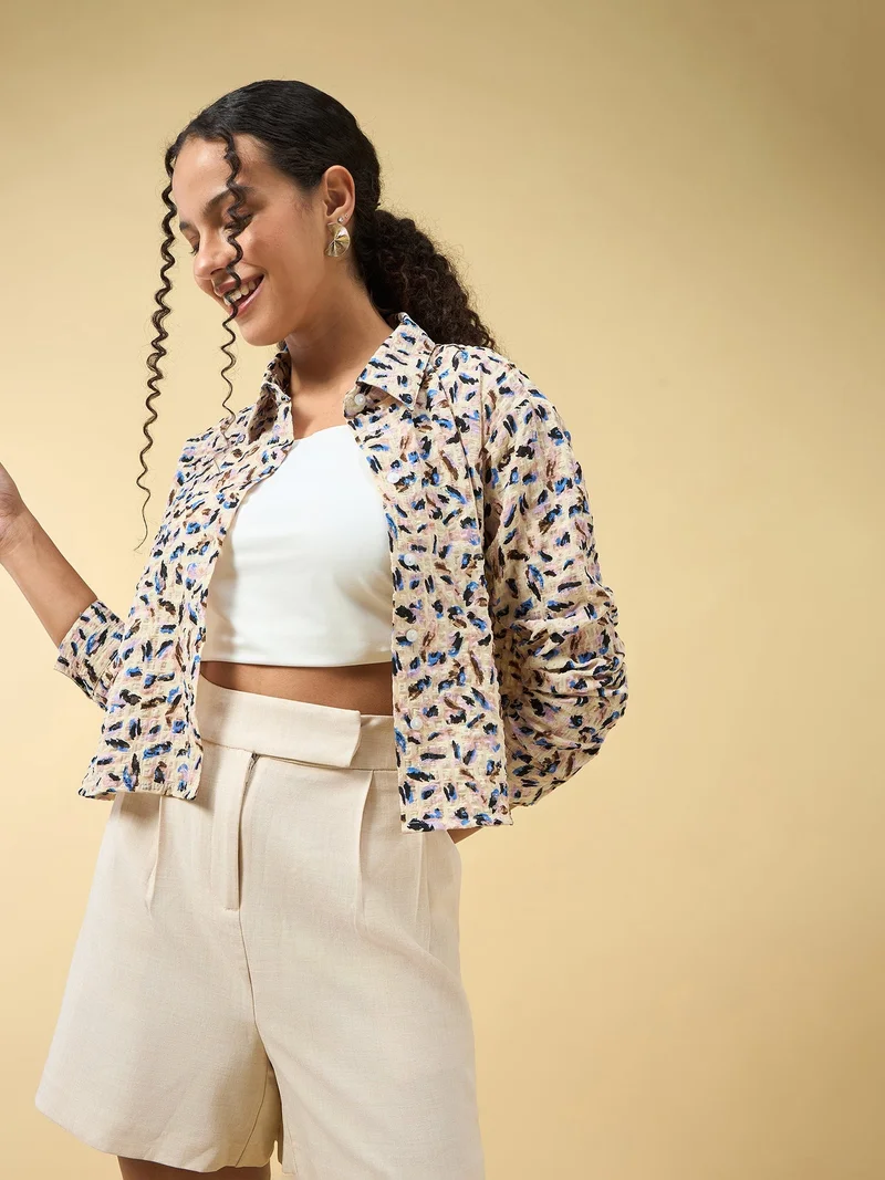 Outzidr  Beige Textured Shirt for Women | Best Price UAE