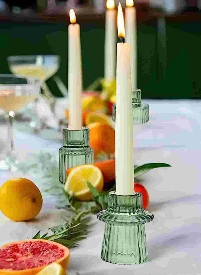 3-Piece Set Of Green Glass Candlesticks With Vertical Stripes, Dual-Purpose Candlesticks, Glass Candlestick Cups, Thick Candles And Thin Candles, Dual-Purpose High-End Candle Cups, Household Candlestick Ornaments,Halloween,Spooky,Autumn, Winter,Holiday,Festival,Room Decor,Gifts - Image 2