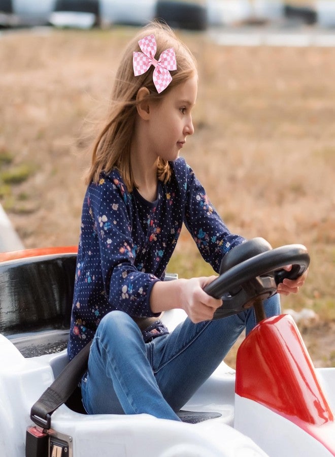 Miroksh Racing Checkered Flag Hair Bow Clips 4'' Pink White Buffalo Plaid Printed Grosgrain Ribbon Pigtail Bowknot Barrettes Alligator Hairpins for Girls Women Race Fans Birthday Gift - Image 5