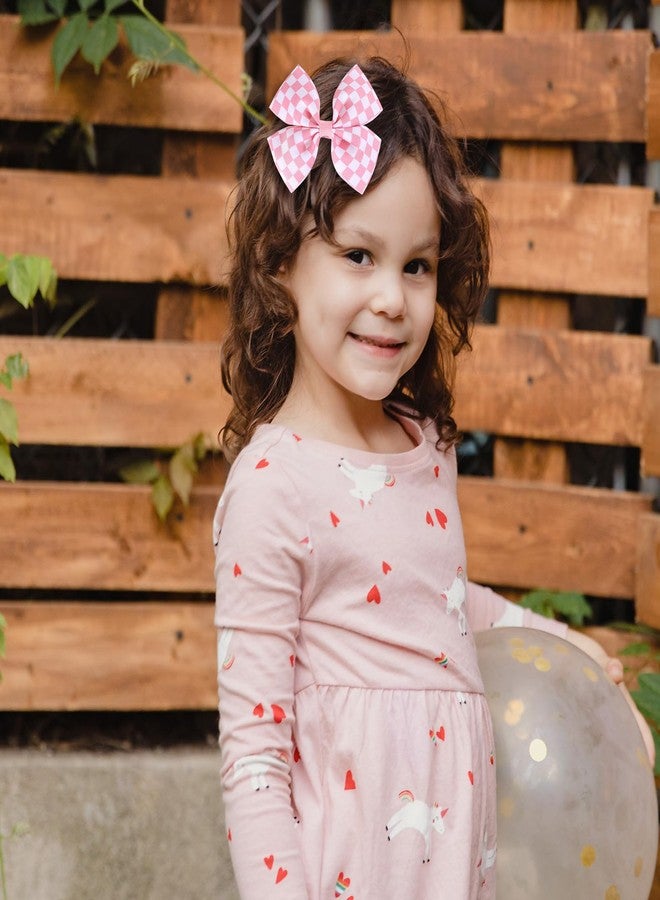 Miroksh Racing Checkered Flag Hair Bow Clips 4'' Pink White Buffalo Plaid Printed Grosgrain Ribbon Pigtail Bowknot Barrettes Alligator Hairpins for Girls Women Race Fans Birthday Gift - Image 4