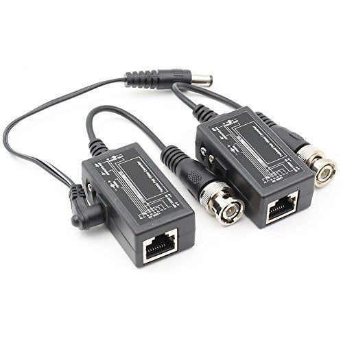 ANHAN Passive Video Balun with Power BNC to RJ45 Adapter Cat5 / Cat6 Cable to BNC Male Network Transceiver for CCTV Security Surveillance Camera 1 Pair - Image 1