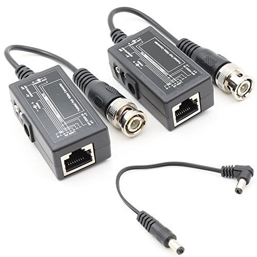 ANHAN Passive Video Balun with Power BNC to RJ45 Adapter Cat5 / Cat6 Cable to BNC Male Network Transceiver for CCTV Security Surveillance Camera 1 Pair - Image 2