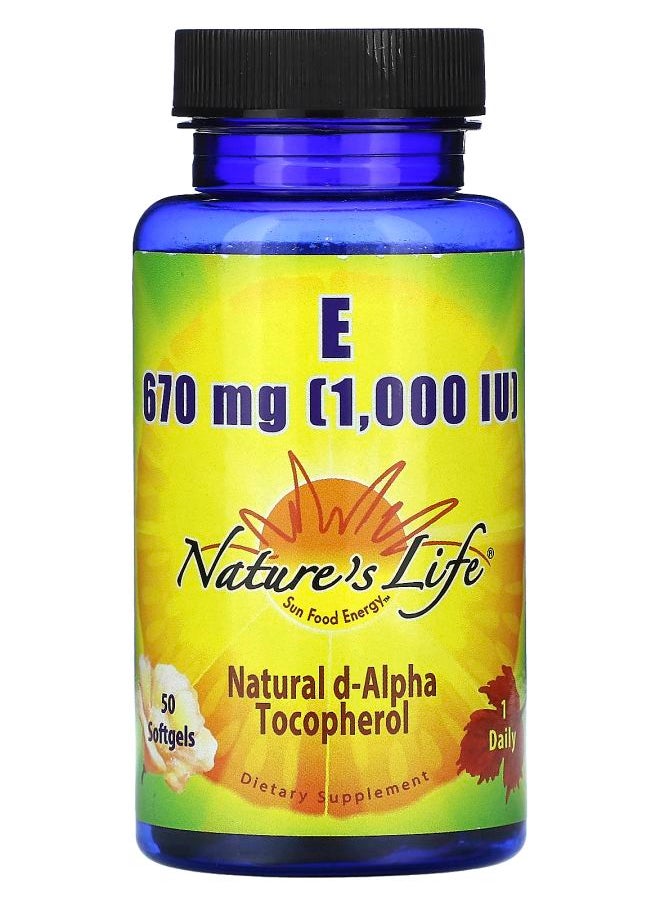 Nature's Life - Vitamin E 670 mg (1000 IU) 50 Softgels - Image 1