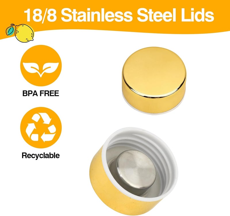 Zukro Replacement Metal Lids for Luxfuel/Brieftons/Sursip 10oz/16oz/18oz/24oz Glass Water Bottles, Stainless Steel Cap Fits For Bottles With Mouth Opening 1.49 Inch, Leak-Proof, Set of 3 Gold - Image 4
