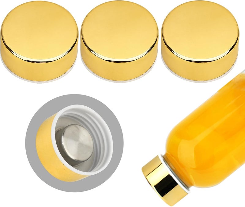 Zukro Replacement Metal Lids for Luxfuel/Brieftons/Sursip 10oz/16oz/18oz/24oz Glass Water Bottles, Stainless Steel Cap Fits For Bottles With Mouth Opening 1.49 Inch, Leak-Proof, Set of 3 Gold - Image 1
