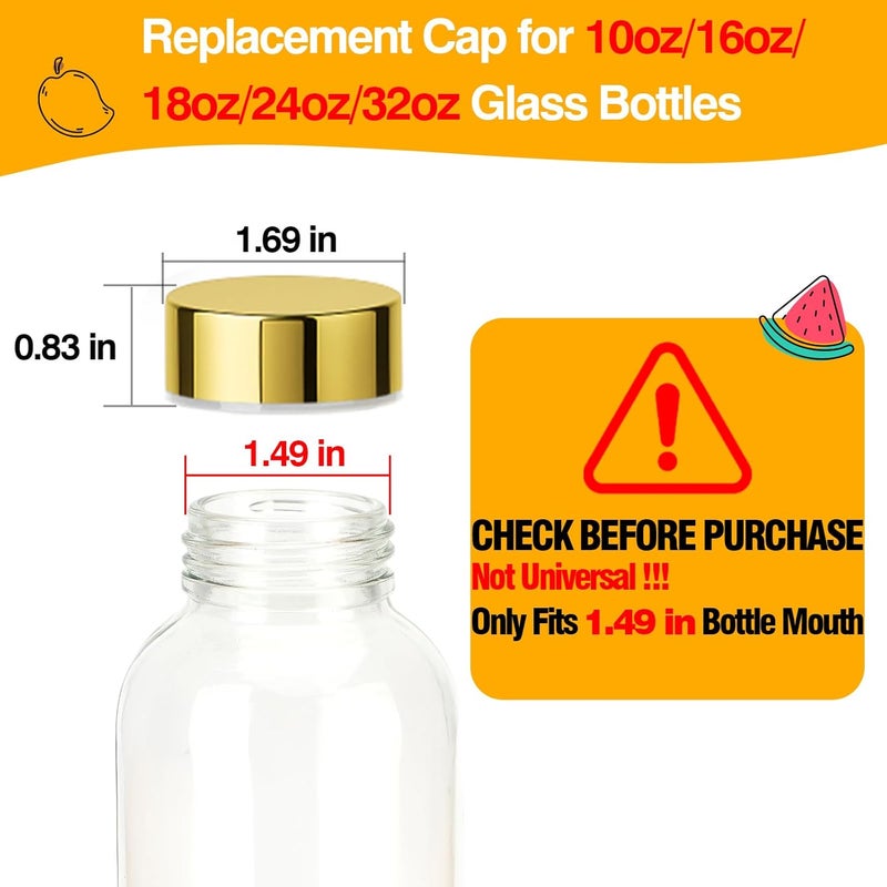 Zukro Replacement Metal Lids for Luxfuel/Brieftons/Sursip 10oz/16oz/18oz/24oz Glass Water Bottles, Stainless Steel Cap Fits For Bottles With Mouth Opening 1.49 Inch, Leak-Proof, Set of 3 Gold - Image 2