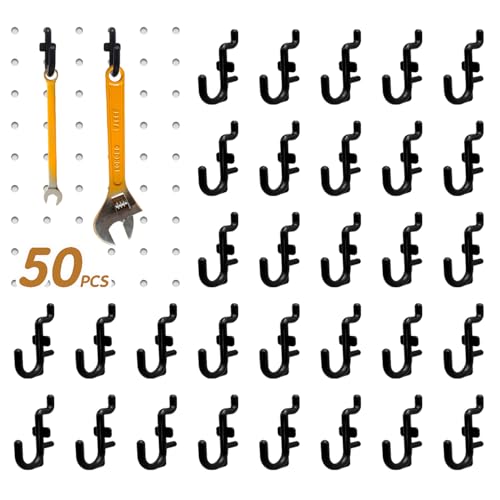 zDwfDc 50PCS Pegboard Hooks Plastic Peg Board J Hooks for Hanging Black Pegboard Hooks J Hook Accessories, for 1/4" Pegboards DD017-50 - Image 1