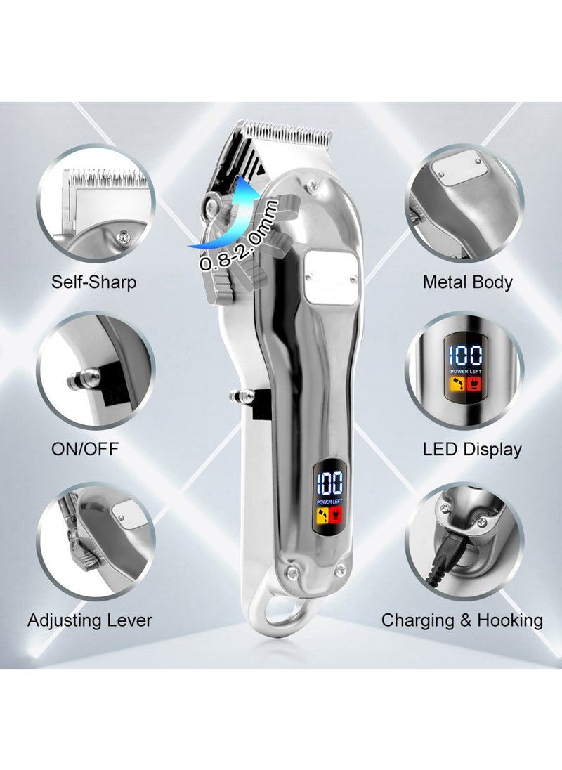 DOSCHER Professional Hair Trimmer for Men – Cordless Grooming Machine with LCD Display, Precision Hair Cutting Kit with 8 Combs, Rechargeable Beard Trimmer – Silver  - Image 2