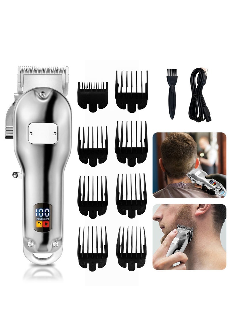 DOSCHER Professional Hair Trimmer for Men – Cordless Grooming Machine with LCD Display, Precision Hair Cutting Kit with 8 Combs, Rechargeable Beard Trimmer – Silver  - Image 1