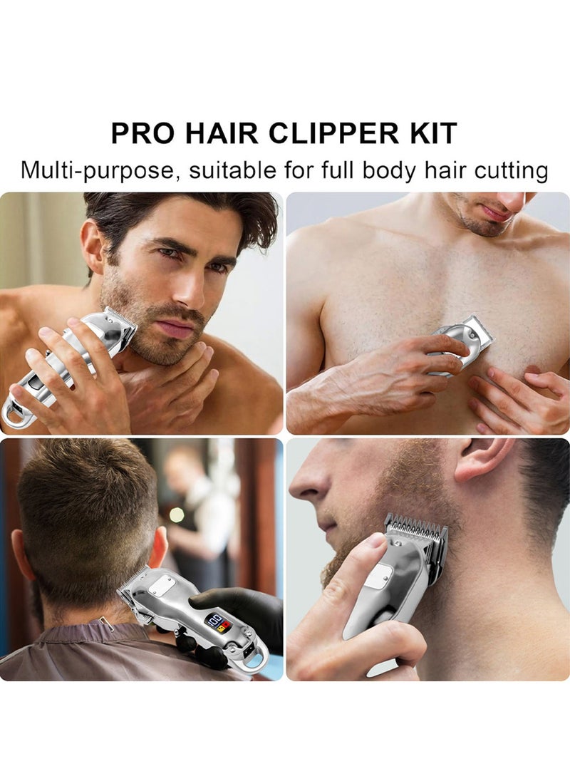 DOSCHER Professional Hair Trimmer for Men – Cordless Grooming Machine with LCD Display, Precision Hair Cutting Kit with 8 Combs, Rechargeable Beard Trimmer – Silver  - Image 5