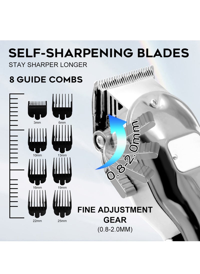 DOSCHER Professional Hair Trimmer for Men – Cordless Grooming Machine with LCD Display, Precision Hair Cutting Kit with 8 Combs, Rechargeable Beard Trimmer – Silver  - Image 3