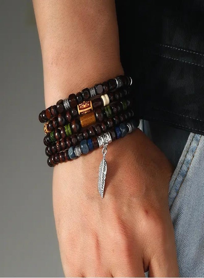FIRAZIO 32 Pcs Wooden Beaded Bracelets for Men Adjustable Pulseras Para Hombres Set, Mens Bracelet Meaningful Gift - Image 2
