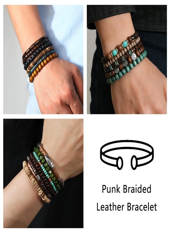 FIRAZIO 32 Pcs Wooden Beaded Bracelets for Men Adjustable Pulseras Para Hombres Set, Mens Bracelet Meaningful Gift - Image 4