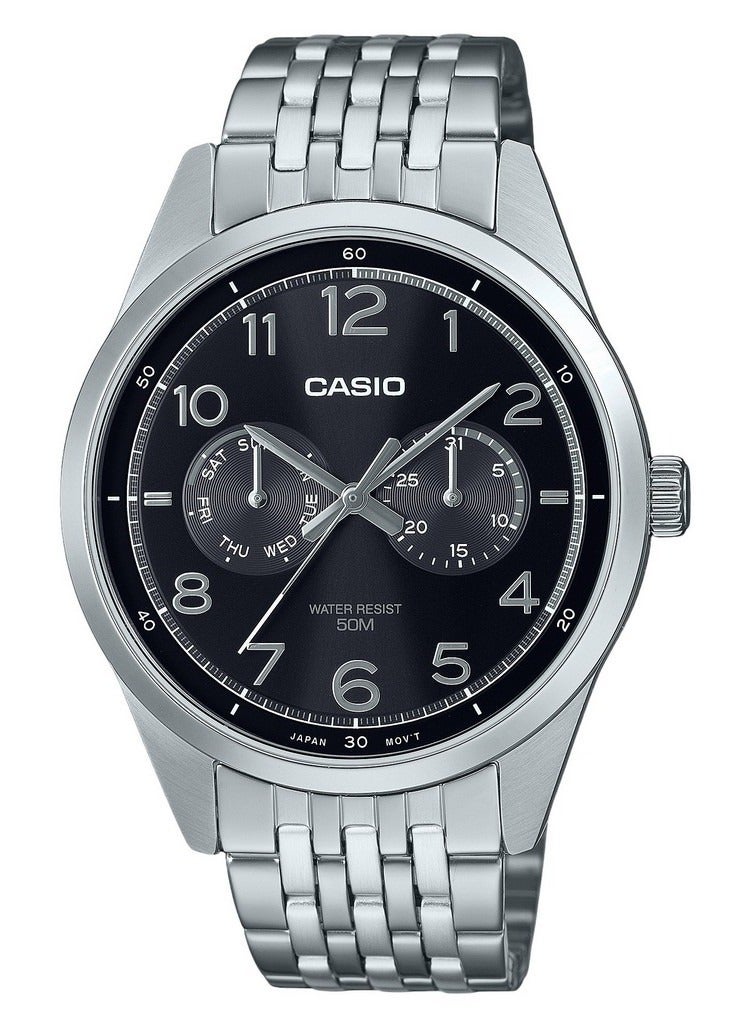 Casio MTP-E340D-1AV Standard Analog Stainless Steel Black Dial Quartz Men's Watch - Image 1