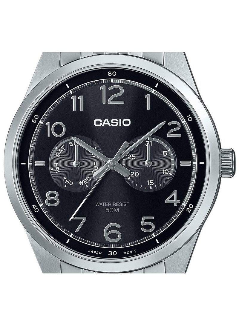 Casio MTP-E340D-1AV Standard Analog Stainless Steel Black Dial Quartz Men's Watch - Image 2