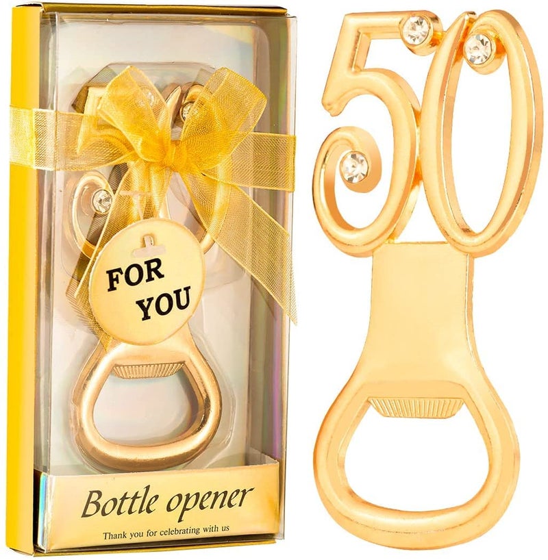 Winocbxt 50PCS Golden 50 Bottle Openers for 50th Birthday Party Favors or 50th Wedding Anniversary Party Gifts - Image 1