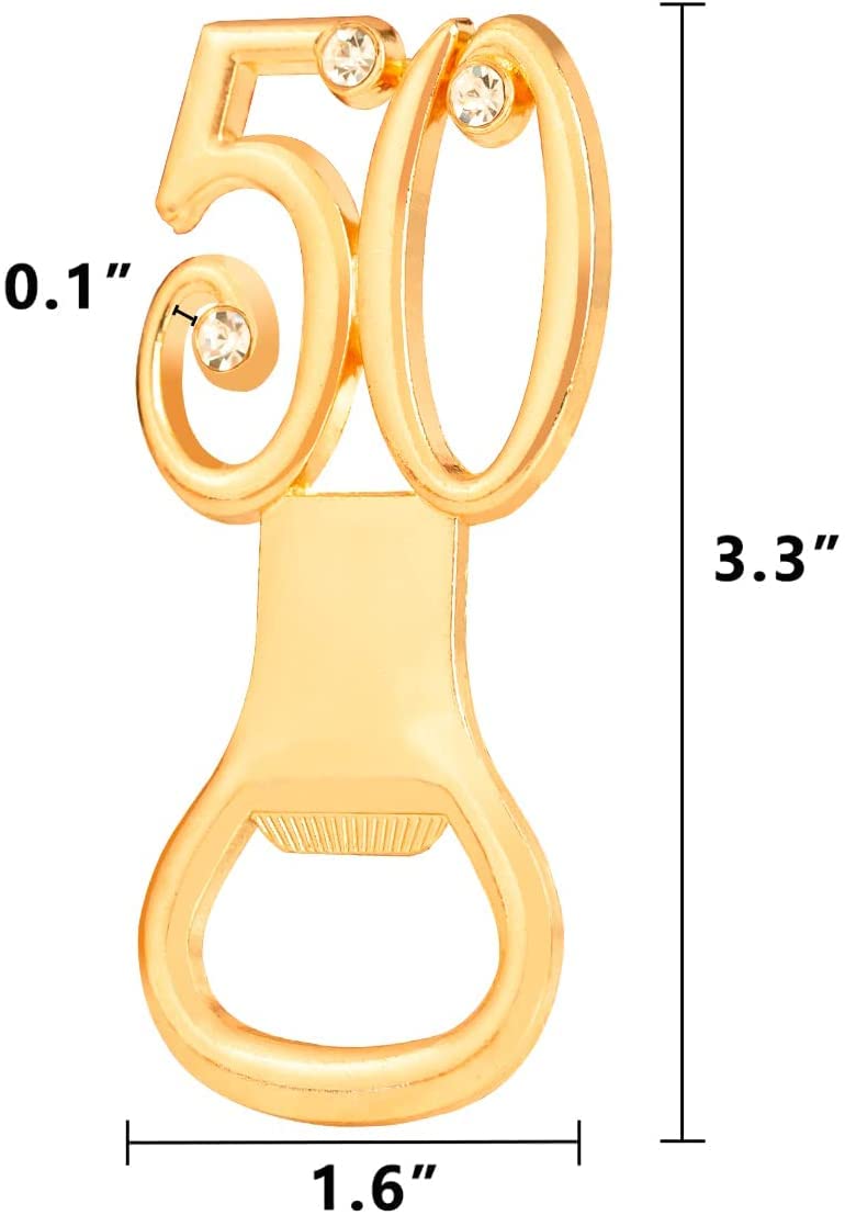 Winocbxt 50PCS Golden 50 Bottle Openers for 50th Birthday Party Favors or 50th Wedding Anniversary Party Gifts - Image 3
